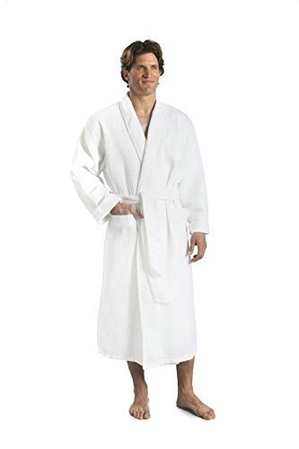 Monarch Terry Lined Waffle Spa Robe Hotel Bathrobe In White Cypress