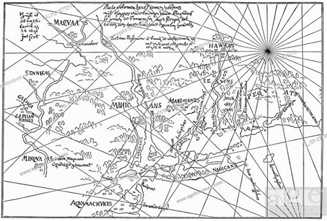 The oldest map of Nieuw Nederland or New Netherlands, a Dutch colony on the east coast of North ...