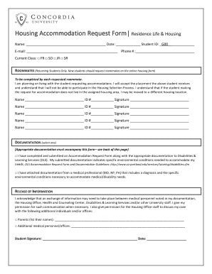 Fillable Online Resources Cu Portland Housing Accommodation Request