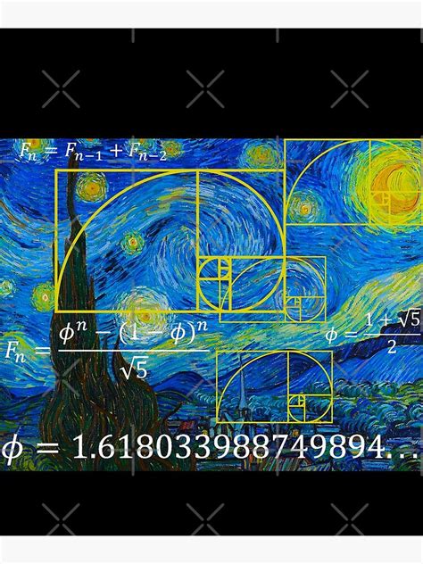 "Starry Night Art Fibonacci Golden Spiral Vintage Math Design" Art ...