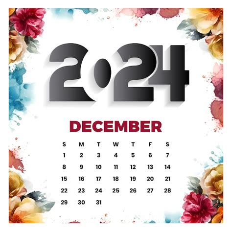 Vector Calendario Floral Diciembre 2024 Vector Premium