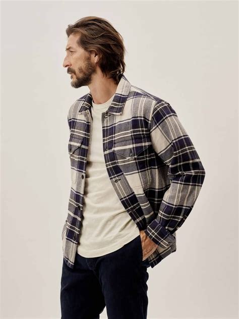 Natural Navy Plaid Blanket Flannel Field Jacket Buck Mason Flannel