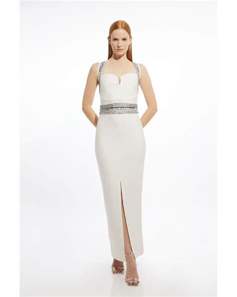 karen millen petite bandage figure form knit embellished maxi dress
