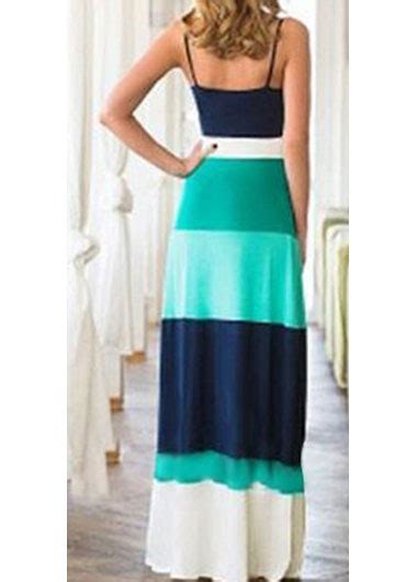 Sexy Color Block Chiffon Strappy Maxi Dress On Luulla