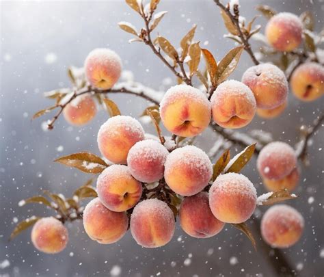 Premium Photo Frozen Peaches On A Branch In The Garden In Winter