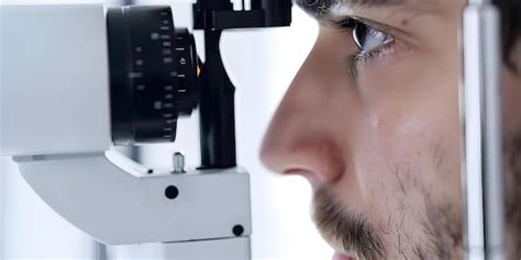 Young man receiving laser vision correction at an ophthalmologist ...