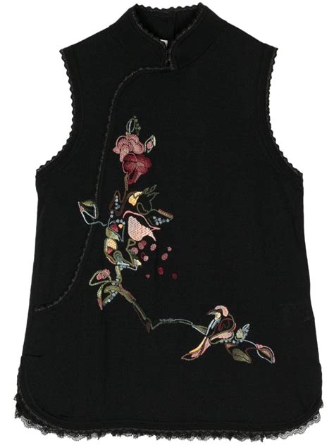 SHIATZY CHEN Floral Embroidered Knit Vest Black FARFETCH