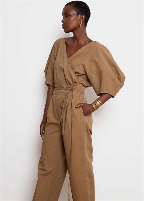 Wrap Front Belted Jumpsuit Khaki Brown Belt Jumpsuit Jumpsuit