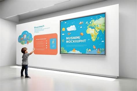 Interactive touchscreen art in a childrens museum mockup with blank ...