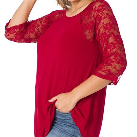 Zenana Outfitters Tops New Zenana Burgundy Lace Half Sleeve Plus