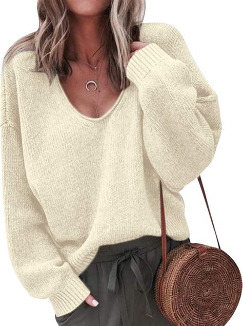 Pull Col V Femme Chandail Maille Tricot Pull Torsadé Femme Oversize