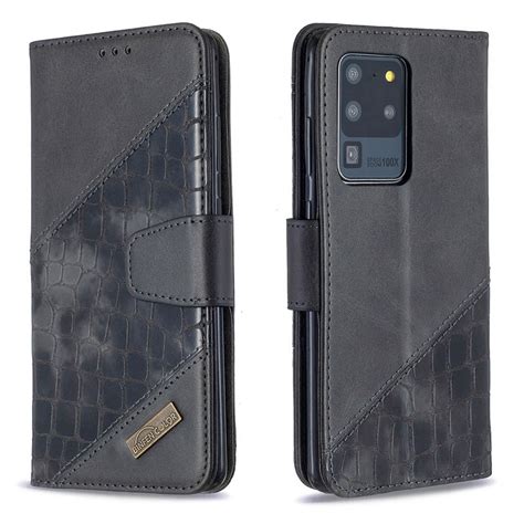 Samsung Galaxy S20 Ultra Crocodile Leather Wallet Case Black