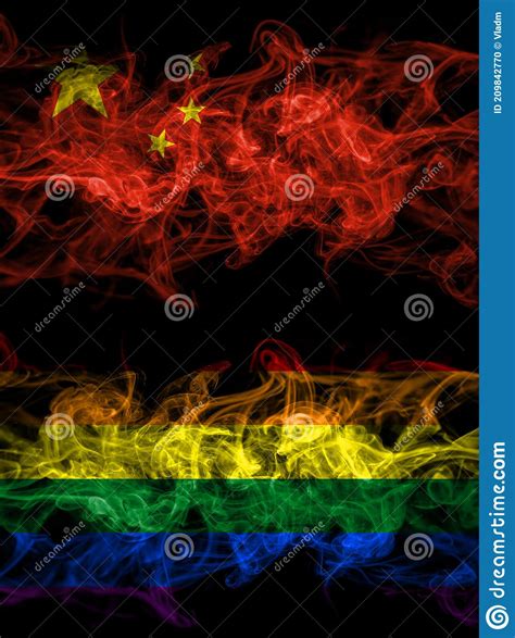 China Chinese Vs Gay Pride Smoky Mystic Flags Placed Side By Side