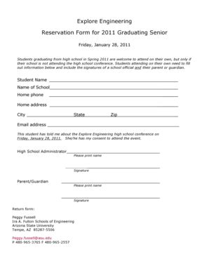 Fillable Online Explore Engineering Reservation Form For 2011