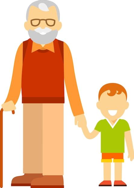 Premium Vector Elderly Older Man Grandfather Walking With Grandson In