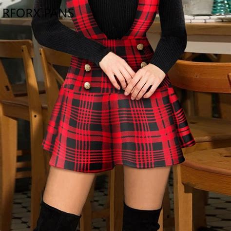 Yipinpay Women Button Design Plaid Suspender Dress Sweet Dress For