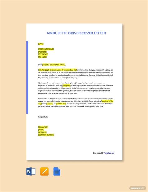 Driver Resume Cover Letter In Google Docs Word Pages Outlook