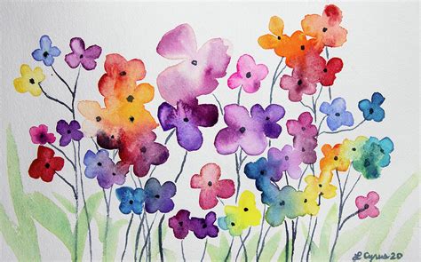 Watercolor - Whimsical Flower Design Painting by Cascade Colors - Fine ...