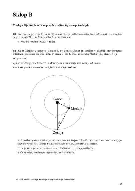 Naloge in rešitve iz astronomije 2009 šolsko tekmovanje srednje šole