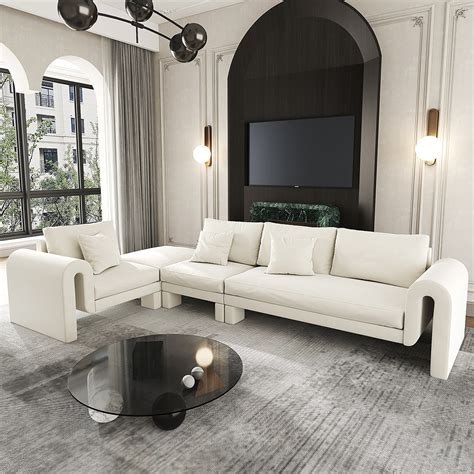 Sofa Sectionnel Modulaire Moderne En Velours Blanc En Forme De L Avec