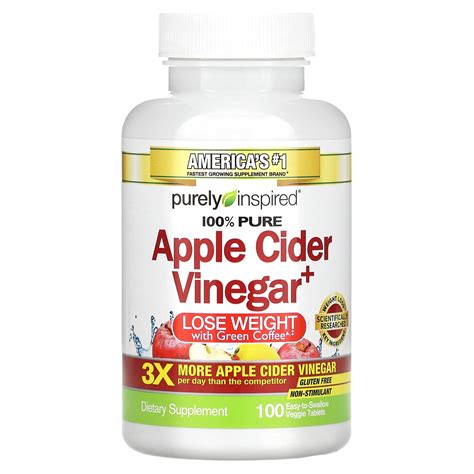 Purely Inspired Apple Cider Vinegar 100 Easy To Swallow Veggie Tablets