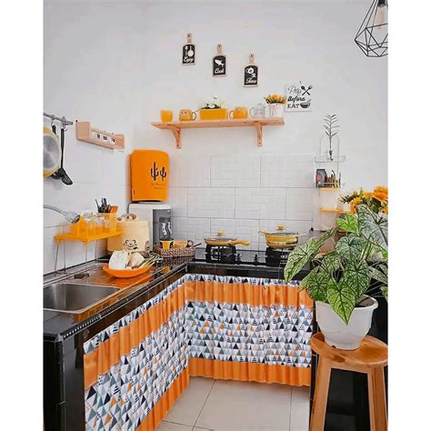 Jual Gorden Kolong Dapur Motif Piramid Oren Tirai Kolong Premium