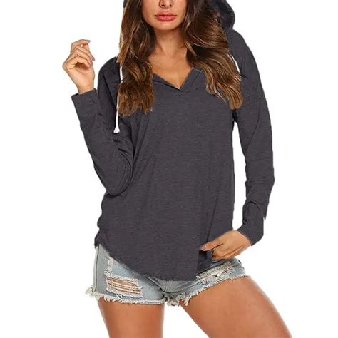 Women Hooded Casual Loose Tops Warm Long Sleeve T Shirt Plus Size Solid