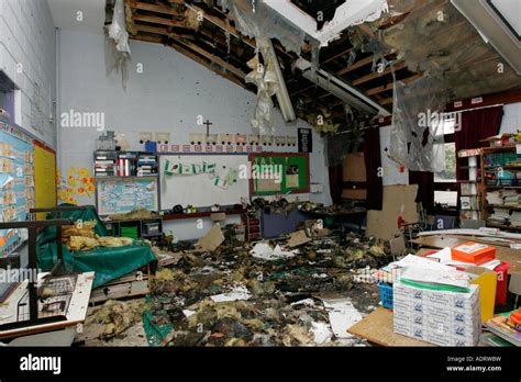 Severe Fire Damage To A Primary School Classroom Caused By An Arson