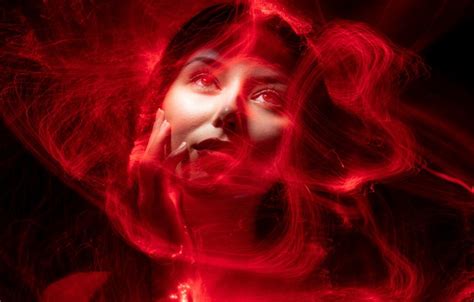 Wallpaper Eyes Look Girl Light Line Red Abstraction Face For