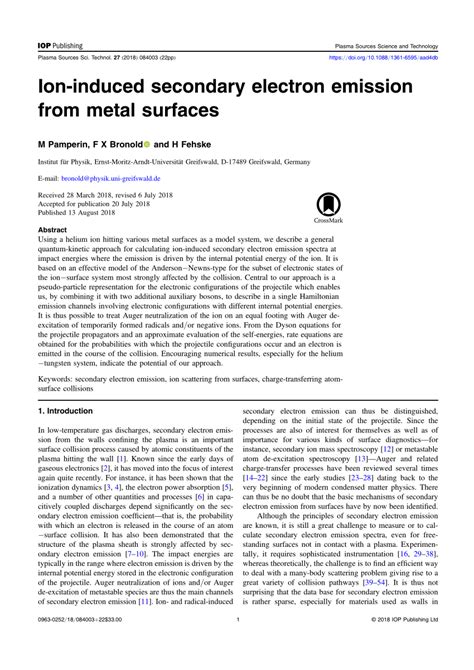 Ion Induced Secondary Electron Emission From Metal Surfaces Request Pdf