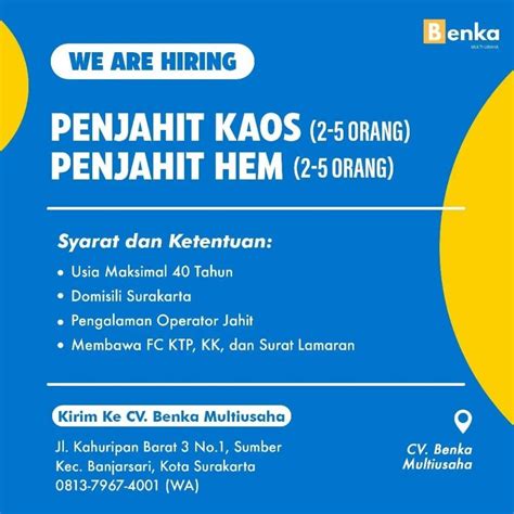 Lowongan Kerja Penjahit Cv Benka Multiusaha Info Loker Solo