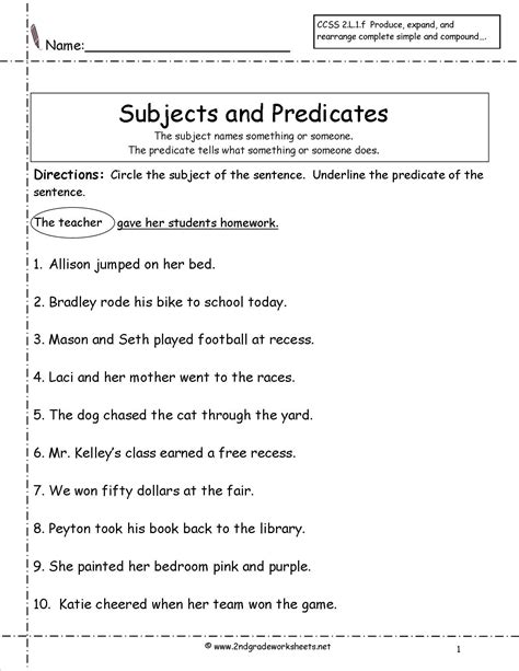 Simple Subject Simple Predicate Worksheets Predicate Subject