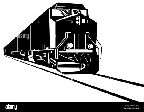 Illustration Of A Diesel Train Locomotive Coming Up On Railroad Done In