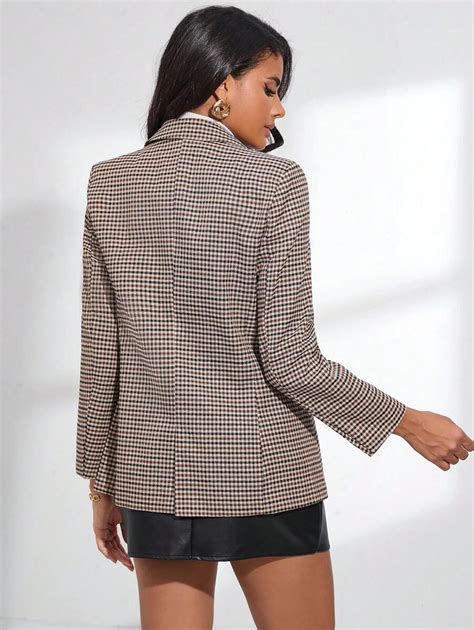 SHEIN BIZwear Blazer Cruzado De Doble Botonadura Con Cuello A Cuadros