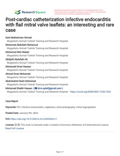 Pdf Post Cardiac Catheterization Infective Endocarditis With Flail