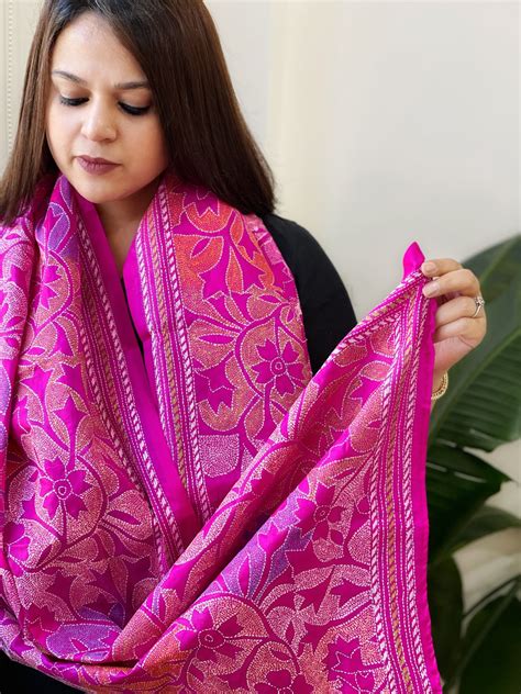 black handmade reverse nakshi kantha stole  pure silk masakalee