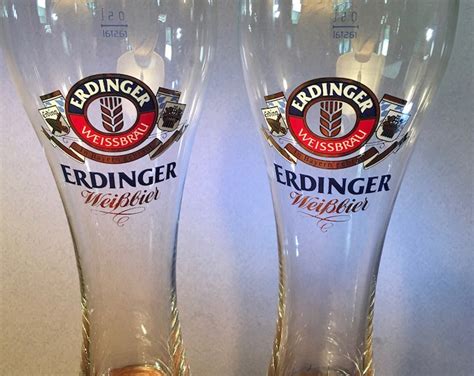 Pair Of Tall And Large Erdinger Weissbrau 05l German Beer Glasses