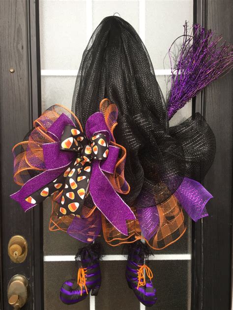 Witch Hat Wreath Halloween Witch Wreath Black Deco Mesh - Etsy