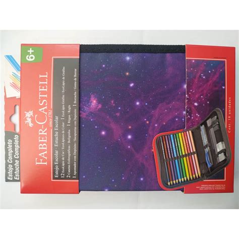 Estojo escolar completo 18 peças Faber Castell ziper COSMIC