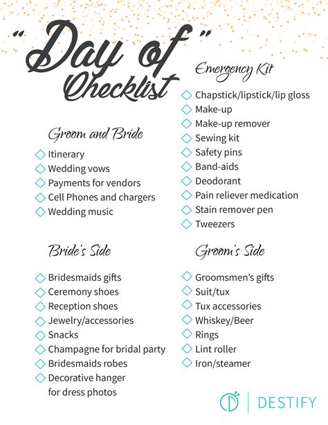 Destination Wedding Day Checklist For The Duration Of Event