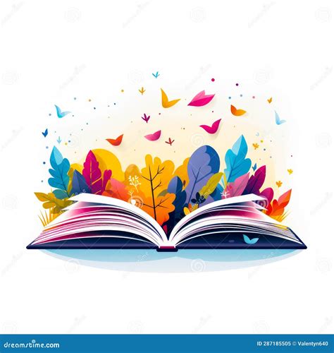 Open Book With Colorful Leaves And Butterflies Flying Out Of It