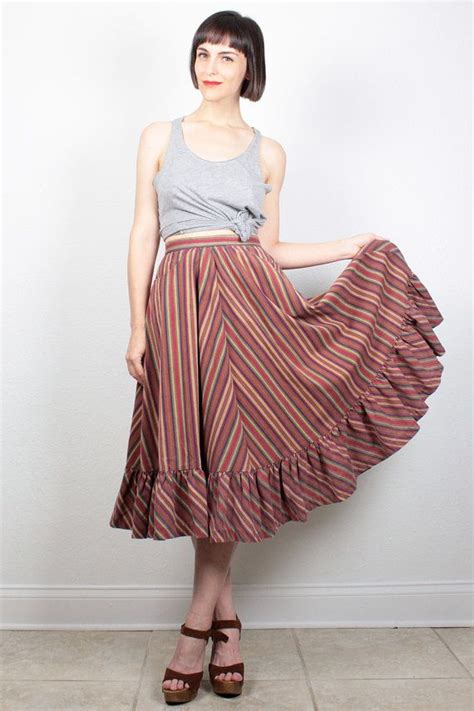 Vintage 70s Skirt Midi Skirt Circle Skirt High Waisted Ruffle Etsy