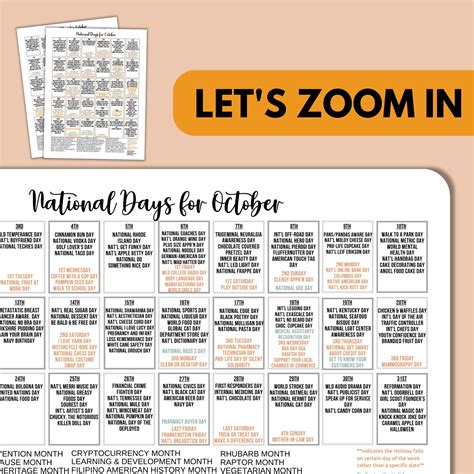 Printable October National Day Calendar Holiday Tracker at a Glance ...