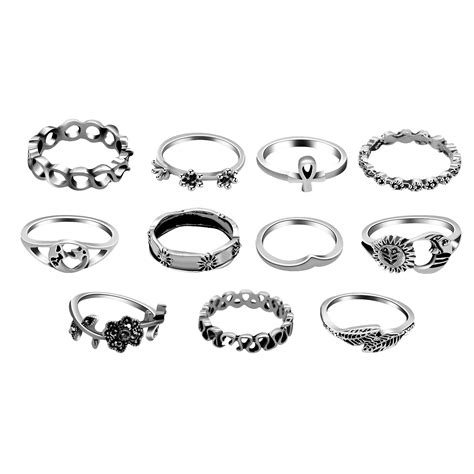 Uloveido Pieces Knuckle Joint Ring Jewelry Retro Hollow Carved Sun