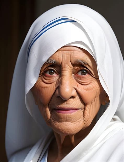 Premium Ai Image A Real Face Mother Teresa With White Sari Ai Generated