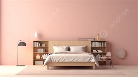 Fundo Quarto Renderizado Em 3d Rosa Estante Pequena Luminária E