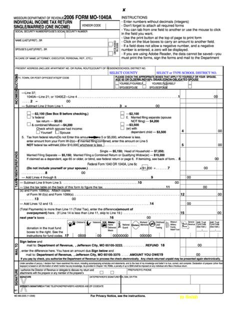 Form 1040a Printable