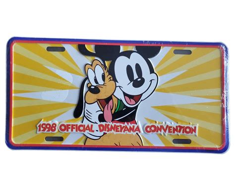 Metal License Plate Walt Disney Mickey And Pluto Disneyana Convention 1998 New Ebay