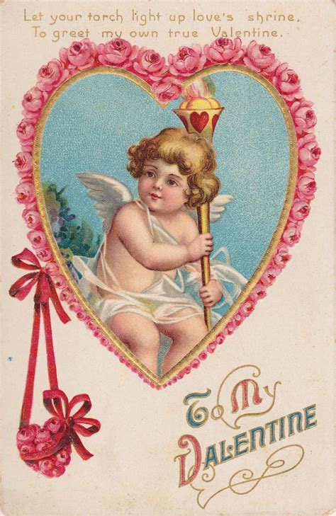 1909 Cherub Rose Hearts Free Printable Vintage Valentine Cards