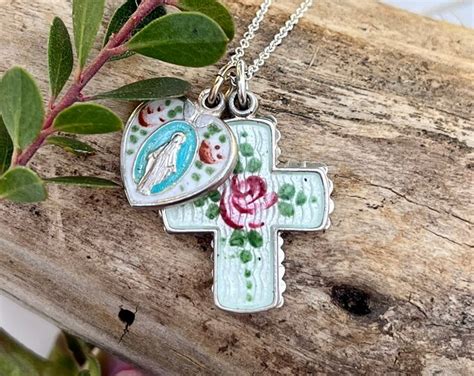 Vintage Enamel Miraculous Medal Set Etsy